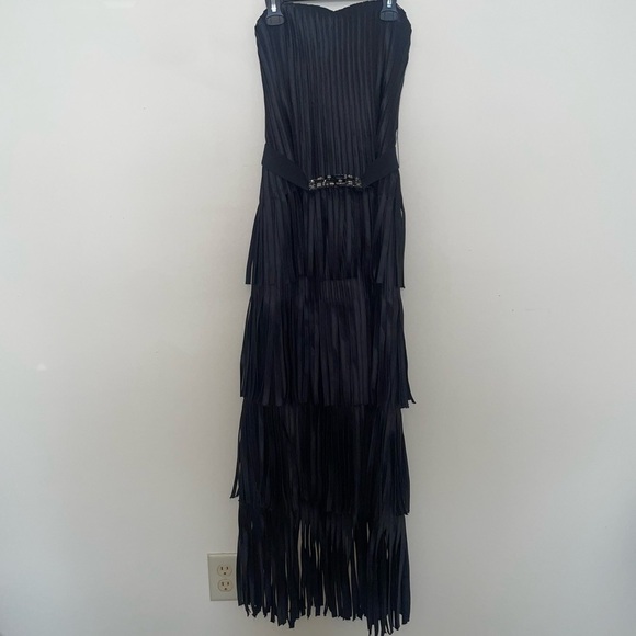 BCBGMaxAzria Black Corset Strapless Faux Leather Maxi Dress Size 0 - Picture 1 of 11